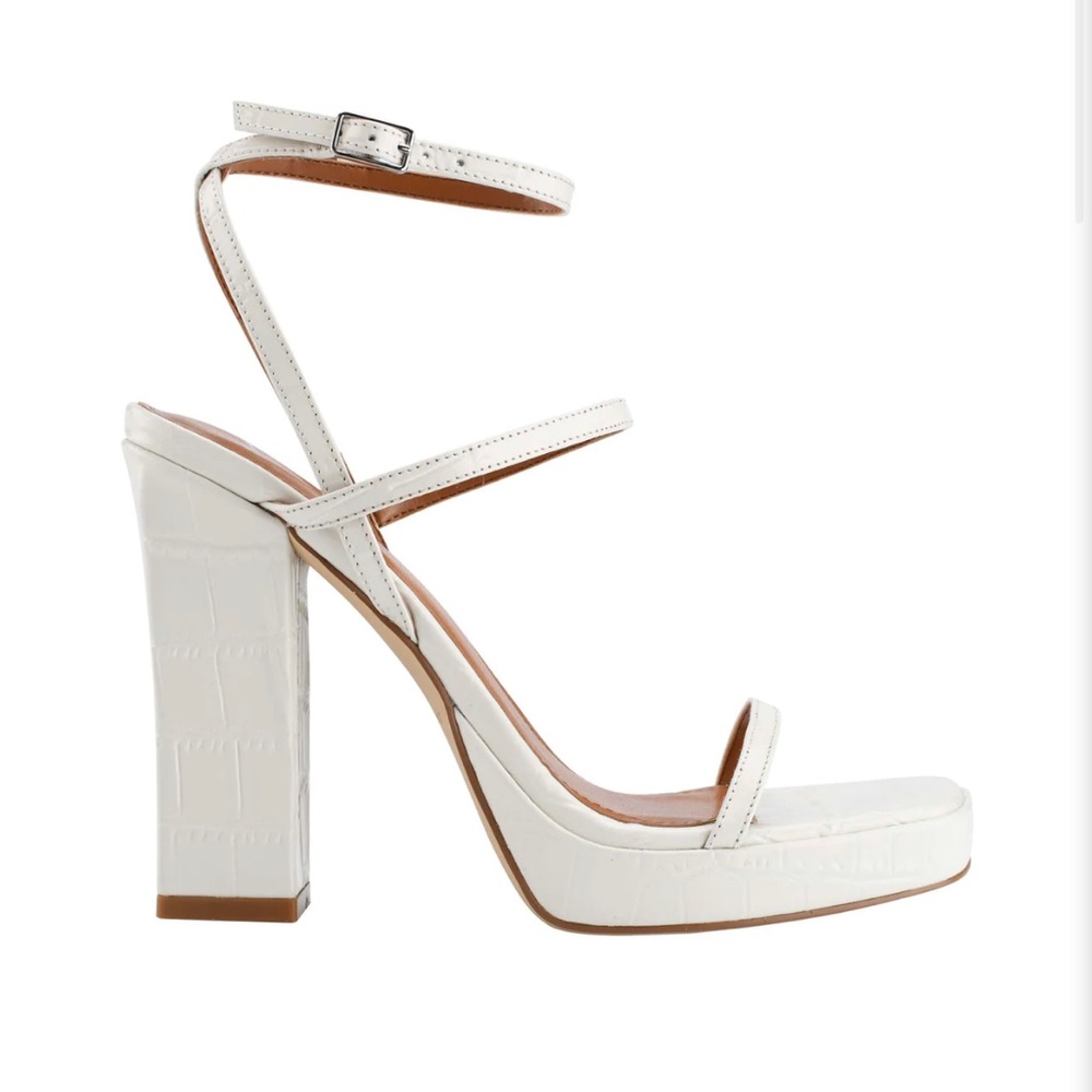 Marc Fisher Katin Sandal Platform Block Heel Ivory Leather Womens 9